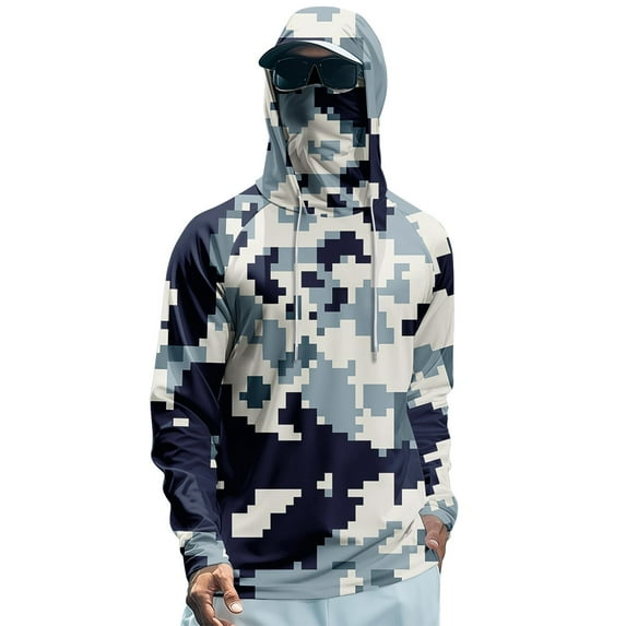 Mlqidk Men's UPF 50+ Shirt Lightweight Hunting Shirts with Hood Long Sleeve Cooling Spf Sun Camo Hoodie Quick-Dry Camo Hoodies with Face Mask White XXL