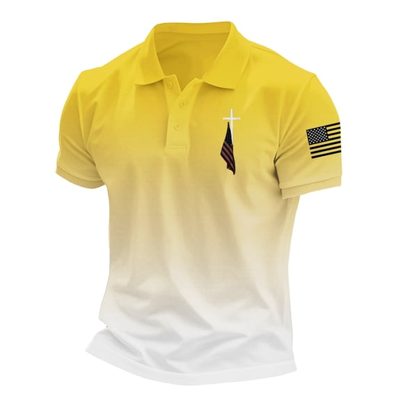 Mlqidk Mens American Flag Polo Shirt Short Sleeve American Flag Golf Shirt Casual Quick Dry Patriotic Tees Stars and Stripes Big and Tall Collared Shirts Yellow M