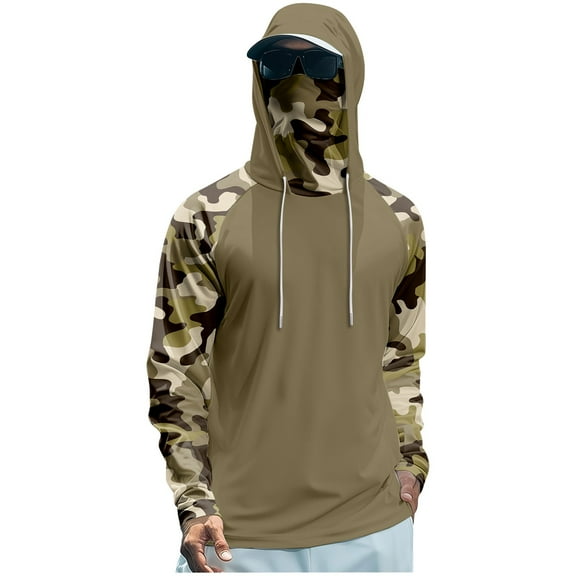 Mlqidk Mens Fishing Camo Hoodie Long Sleeve UPF 50  Sun Shirt Hooded Cooling Spf Clothing Lightweight Quick-Dry Camo Hoodies with Face Mask Yellow XL