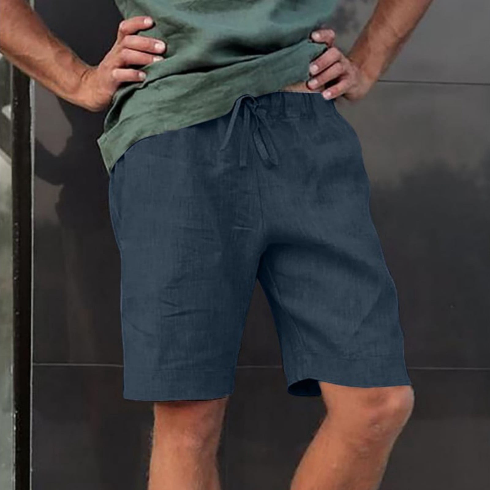 Wavlynn Casual Khaki Cotton Mens Shorts With Elastic Waistband Printed Summer Vacation Wear main image 1