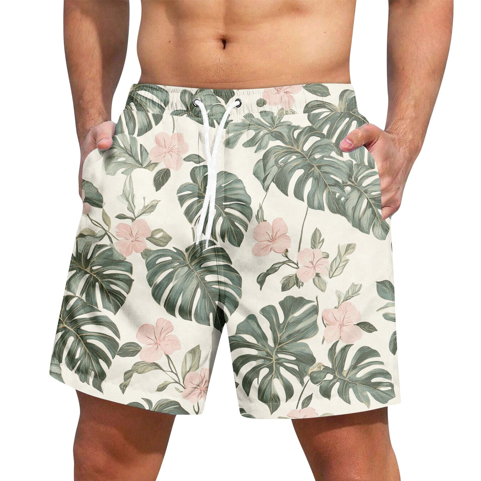 Mlqidk Mens Swim Shorts 9 Inch Board Shorts Quick Dry Swimming Shorts Loose Fit Hawaiian Beach