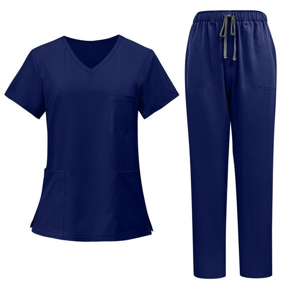 Mlqidk Navy Scrubs Sets for Women Plus Size Medical Scrub Sets Petite V-Neck Yoga Scrub Leg Pantss and Tops Nursing Uniforms Jogger Scrubs Tall Scrubs XL