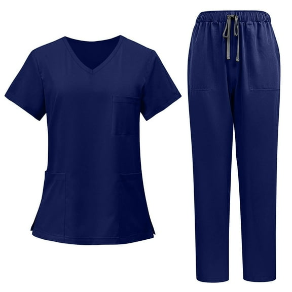 Mlqidk Navy Scrubs Sets for Women Plus Size Medical Uniforms Petite V-Neck Yoga Scrub Leg Pantss and Tops Jogger Scrubs Nurse Uniforms Scrub Jumpsuit 3XL