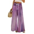 thumbnail image 1 of Mlqidk Palazzo Pants for Women Lounge Loose Fit High Waisted Pants Elastic Drawstring Wide-Leg Palazzo Pants Summer Bohemian Floral Print Trouser with Pockets Dark Purple L, 1 of 5