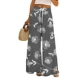 thumbnail image 1 of Mlqidk Pants for Women Dressy Loose High Waist Pants Elastic Drawstring Wide-Leg Beach Pants Summer Boho Floral Print Trousers with Pockets Gray S, 1 of 5