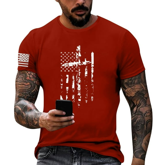 Mlqidk Patriotic Shirts for Men American Flag Patriotic 4th Of July Independence Day Tshirts Memorial Day Tee Tops Casual Crew Neck Short Sleeve Hawaiian Shirts Red 3XL