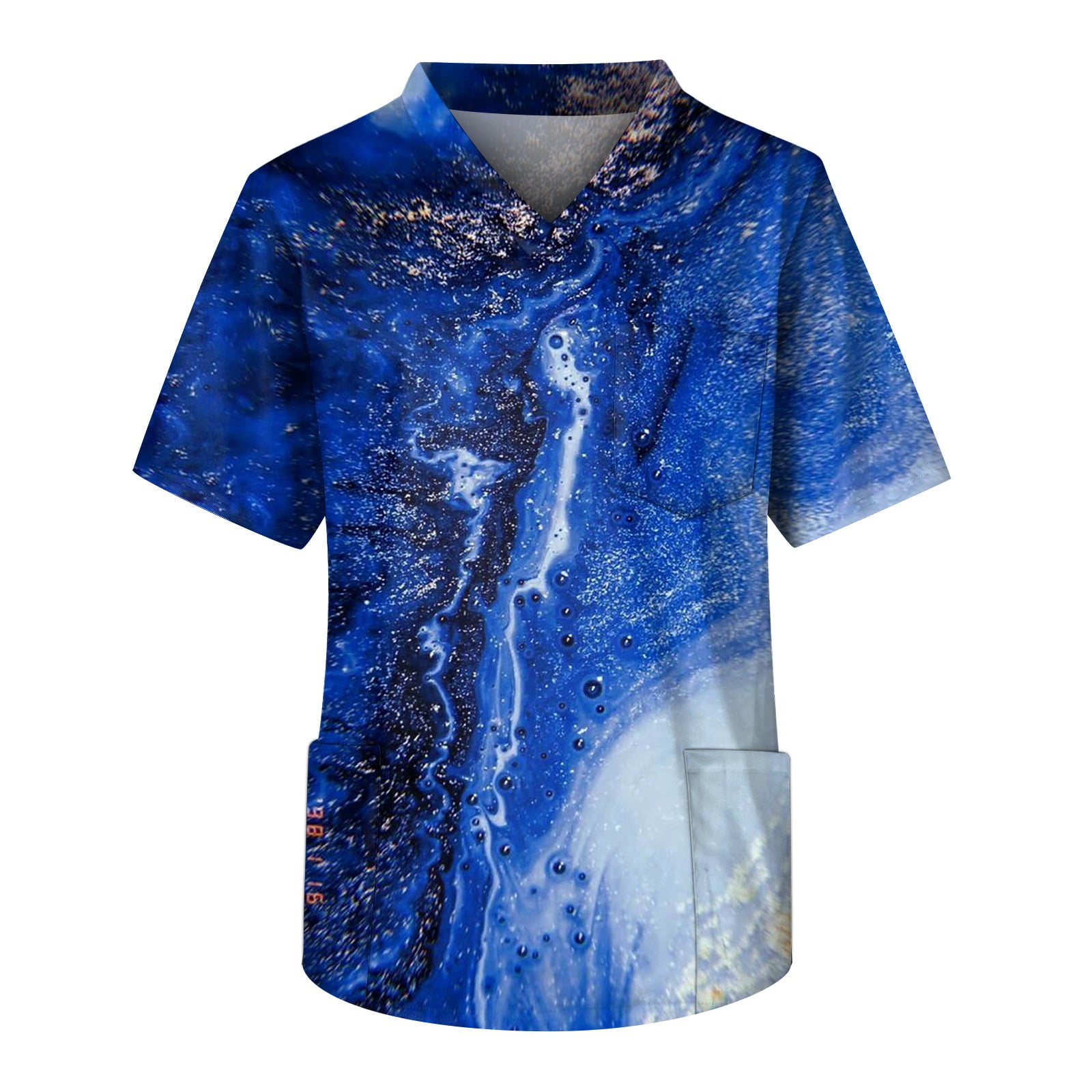 Mlqidk Plus Size Scrub Tops for Men, Stretchy Marble Print Nurse