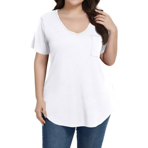 Mlqidk Plus Size Tshirts for Women Fashion Plus Size Womens Classy Tops Crew Neck Solid Color Short Sleeve Tops Dressy Casual Tunics Loose Fit Womens Clothing White XL