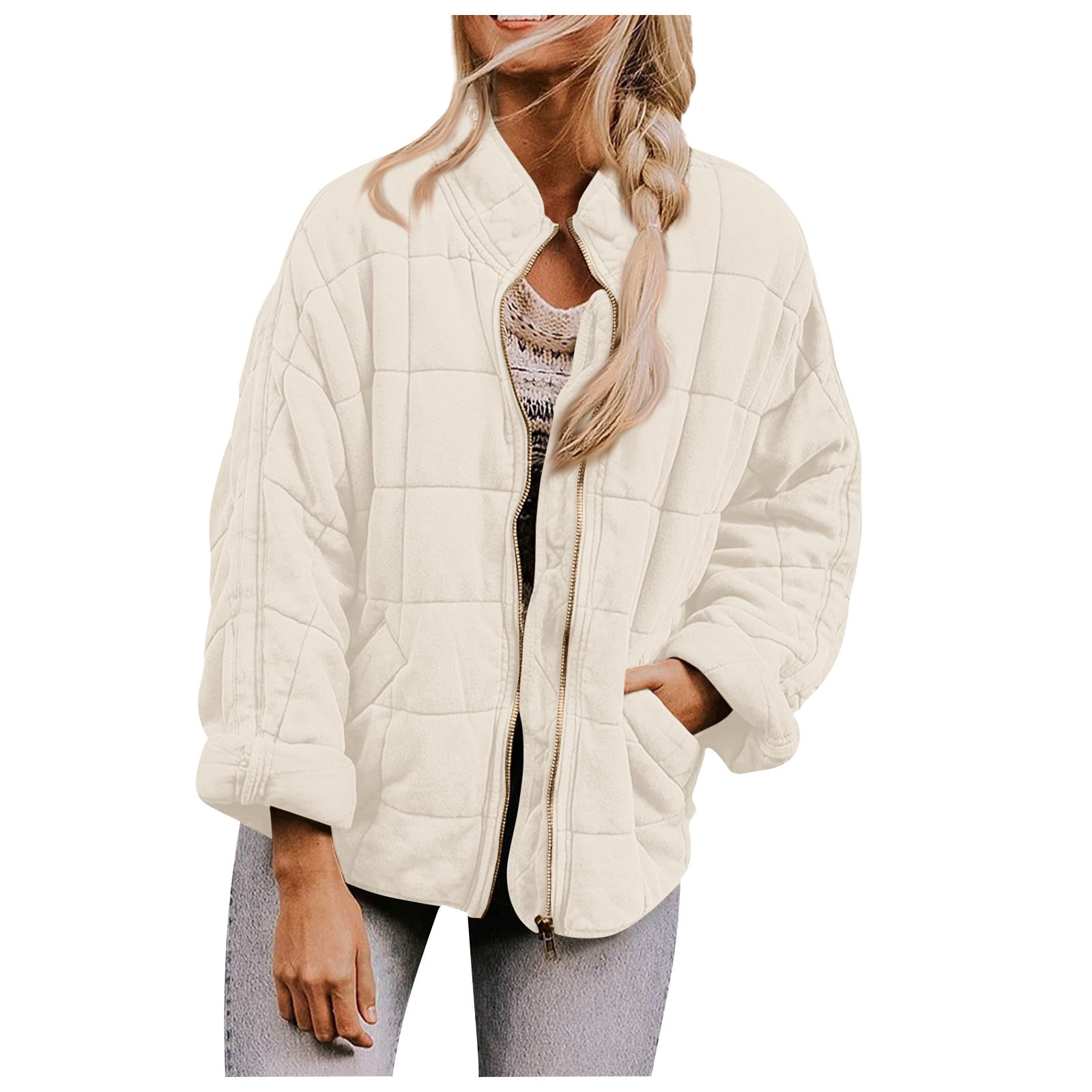Mlqidk Quilted Puffer Jacket Women Lightweight Short Zip Up Padded Coat