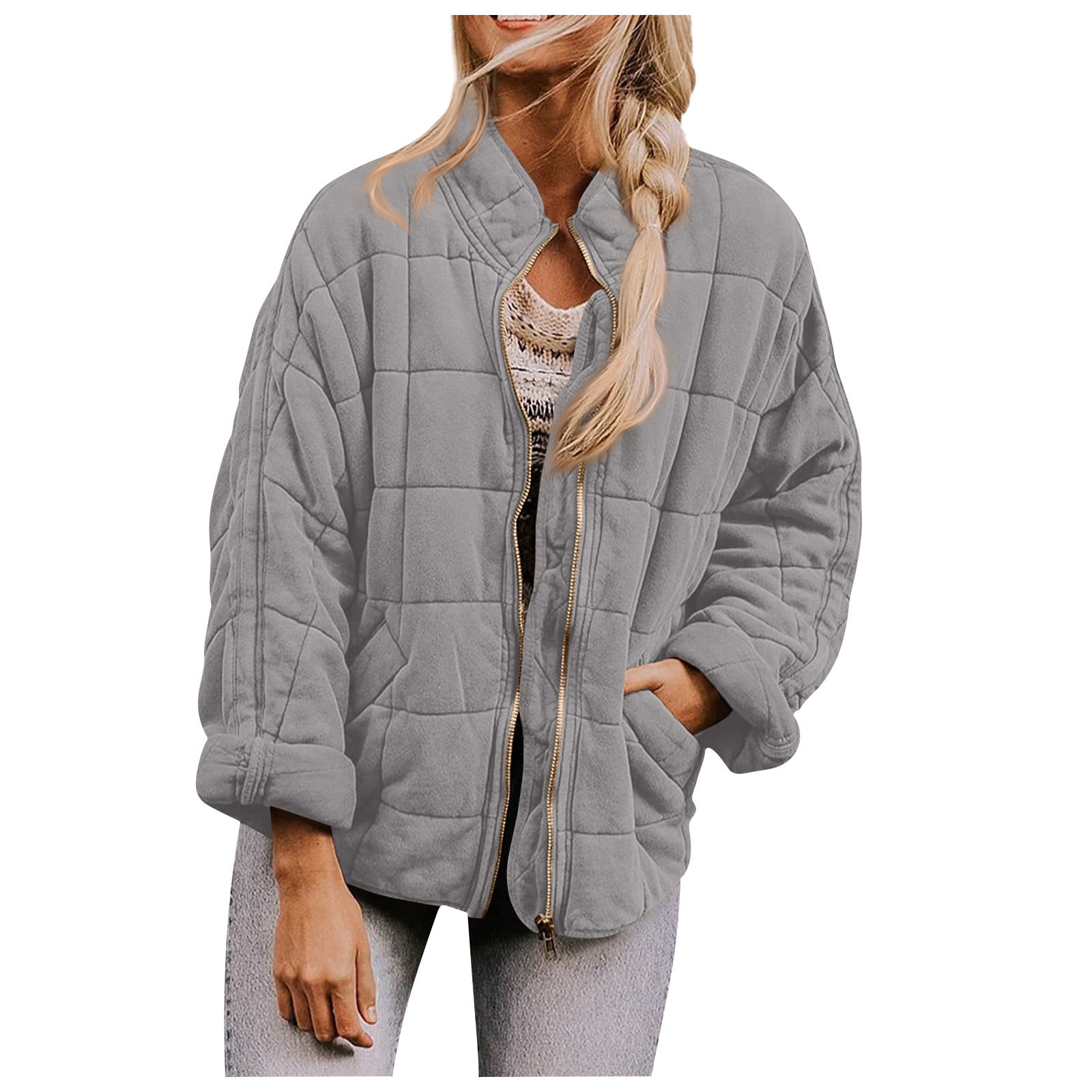 Mlqidk Quilted Puffer Jacket Women Lightweight Short Zip Up Padded Coat