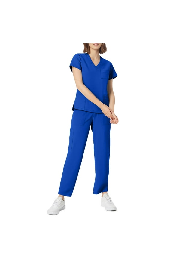 Royal Blue Scrubs Sets for Women Comfortable Nurse Uniform V Neck Top & Jogger Pant with Pockets Medical Uniform Set Royal Blue M