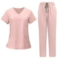 thumbnail image 1 of Mlqidk Womens Scrub Sets Plus Size Jogger Scrubs Petite V Neck Yoga Scrub Leg Pantss and Tops Nurse Uniforms Medical Uniforms with Pockets Pink S, 1 of 4