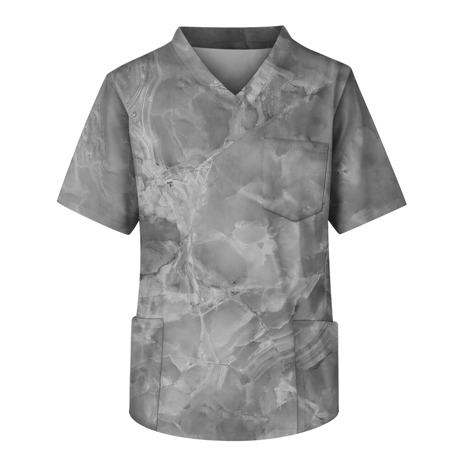 Mlqidk Scrub Tops for Men, Marble Print Nurse Uniforms for Men Short