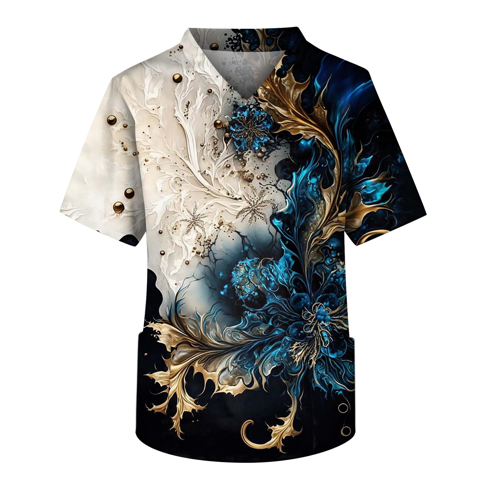 Mlqidk Scrub Tops for Men, Plus Size Cartoon Marble Printed Scrub Tops