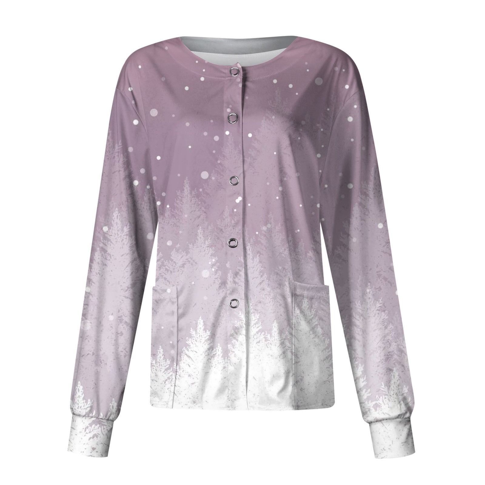 Mlqidk Scrubs Jacket Plus Size with Pockets Cute Printed Jacket Scrubs for Women Nurses Uniforms