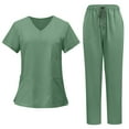thumbnail image 1 of Mlqidk Scrubs for Women Plus Size Scrub Sets Petite V Neck Yoga Scrub Leg Pantss and Tops Medical Uniforms Nursing Top with Pockets Green 2XL, 1 of 4