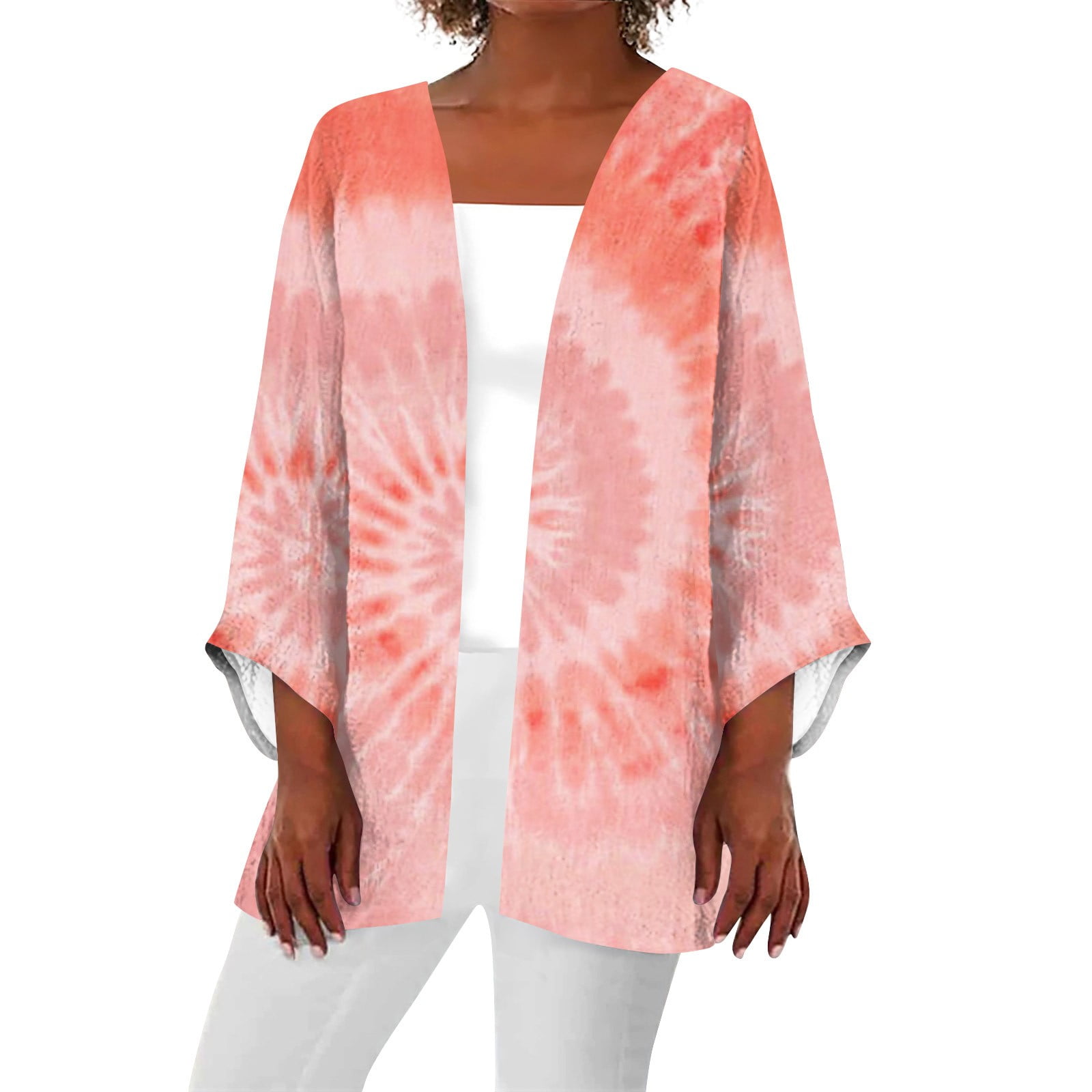 Mlqidk Summer Cardigan for Women Floral Print Casual Lightweight 3/4