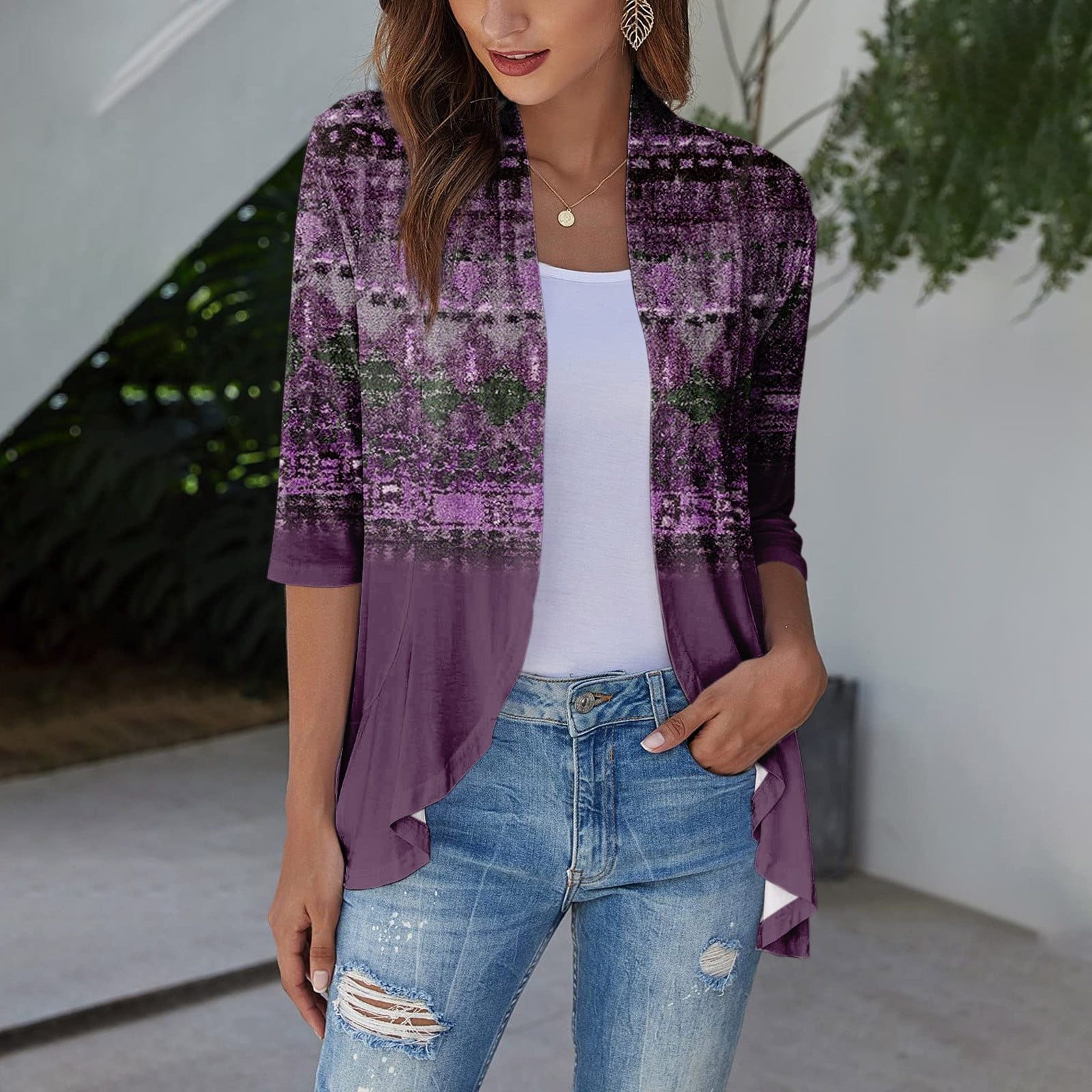 Mlqidk Summer Cardigans for Women Lightweight 3/4 Sleeve Summer Shrugs