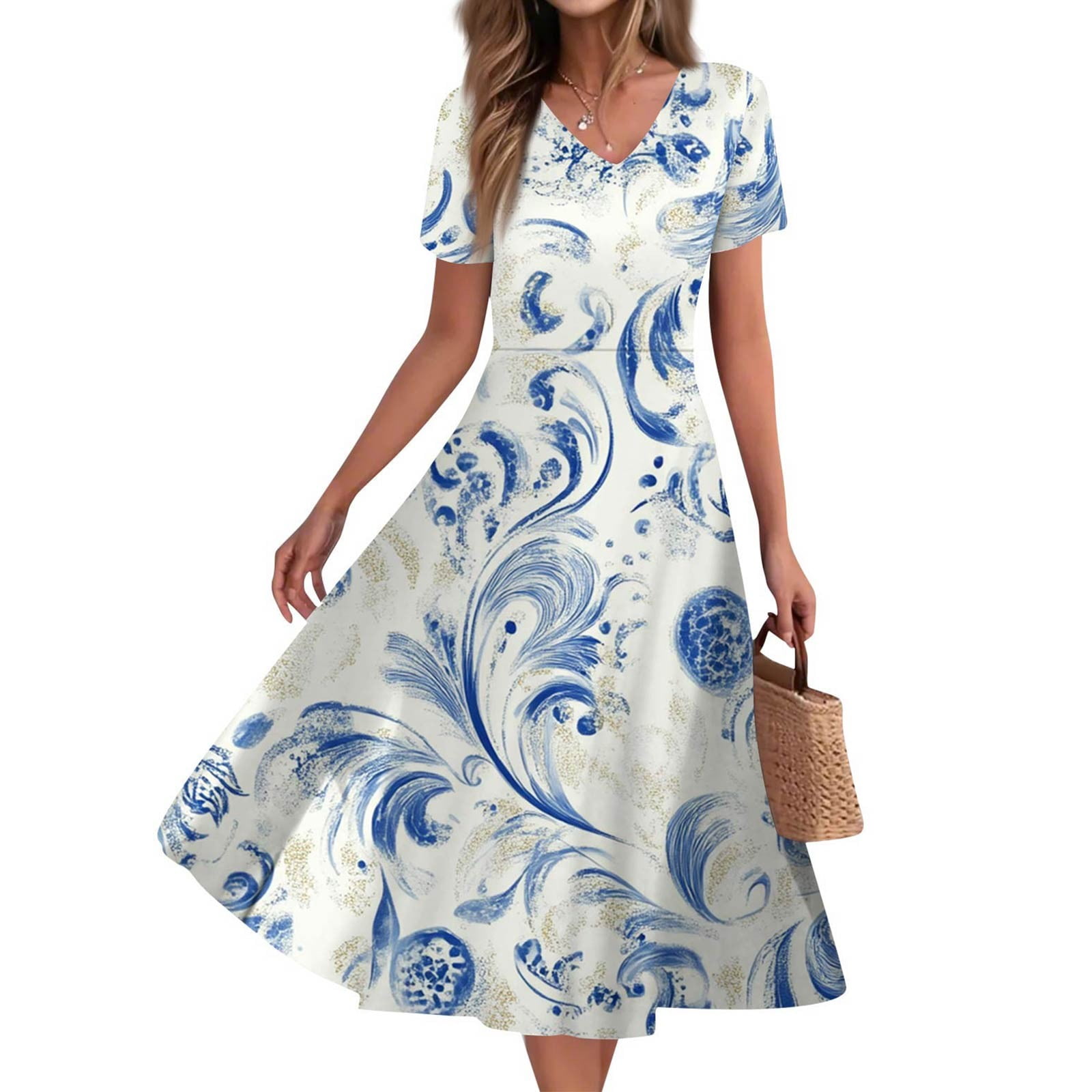 Mlqidk Summer Dresses for Women 2025 Casual V Neck Short Sleeve Maxi ...