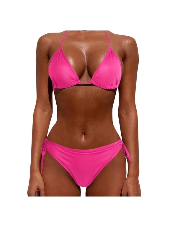 Thong Bikini Swimsuit for Women Black Brazilian String Bikinis Bathing Suit Triangle Top Bathing Suits Swimsuits,Hot Pink S