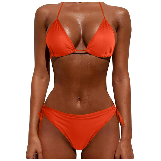 Mlqidk Thong Bikini Swimsuit for Women Black Brazilian String Bikinis Bathing Suit Triangle Top Bathing Suits Swimsuits,Orange XL