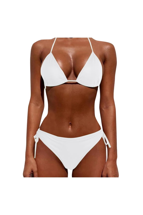 Thong Bikini Swimsuit for Women Black Brazilian String Bikinis Bathing Suit Triangle Top Bathing Suits Swimsuits,White L