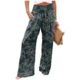 thumbnail image 1 of Mlqidk Trousers Pants for Women Lounge High Waist Beach Pants Flowy Wide Leg Cotton Linen Trousers Plus Size Loose Floral Print Pants with Pocket Black M, 1 of 5