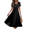 thumbnail image 1 of Mlqidk Tshirt Dress Women Casual V Neck A Line Short Sleeve Shirt Dress Boho Plus Size Sundresses Wedding Guest Beach Vacation Outfits Black M, 1 of 6
