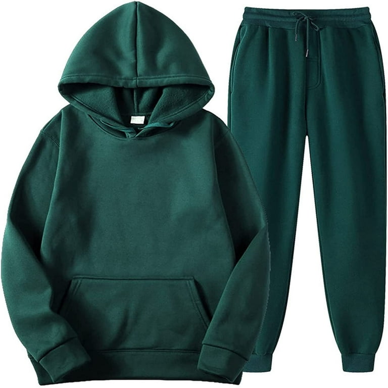 Mlqidk Unisex 2 PC Sweatsuit Set Men Women Oversized Long Sleeve Hoodie  Pullover Sweatshirt Tracksuit Jogger Sweatpants Dark Green S 