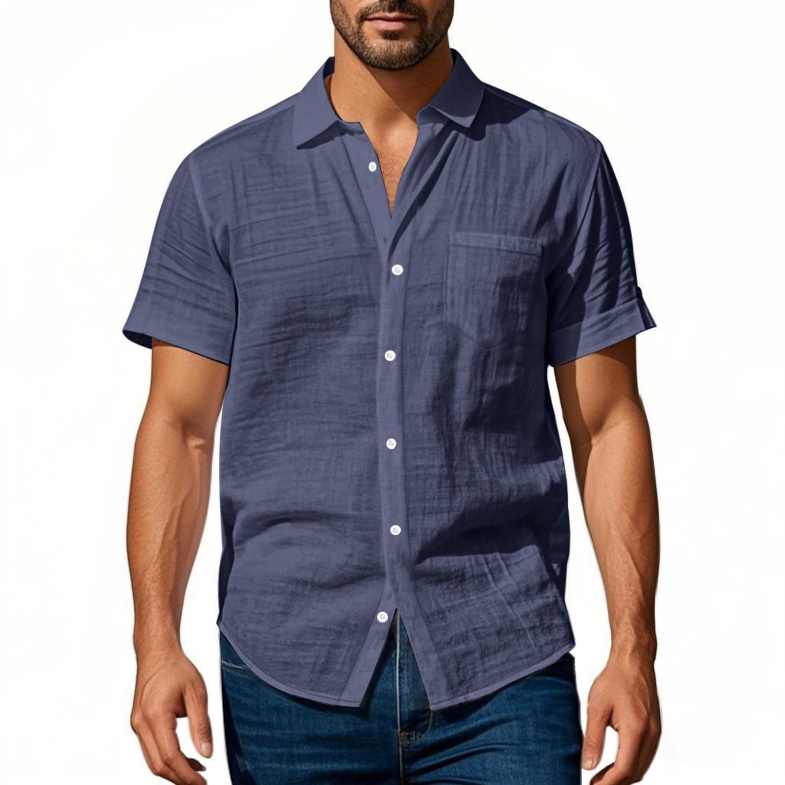 Mlqidk Untuckit Shirts for Men Linen Short Sleeve Casual Shirts Button ...