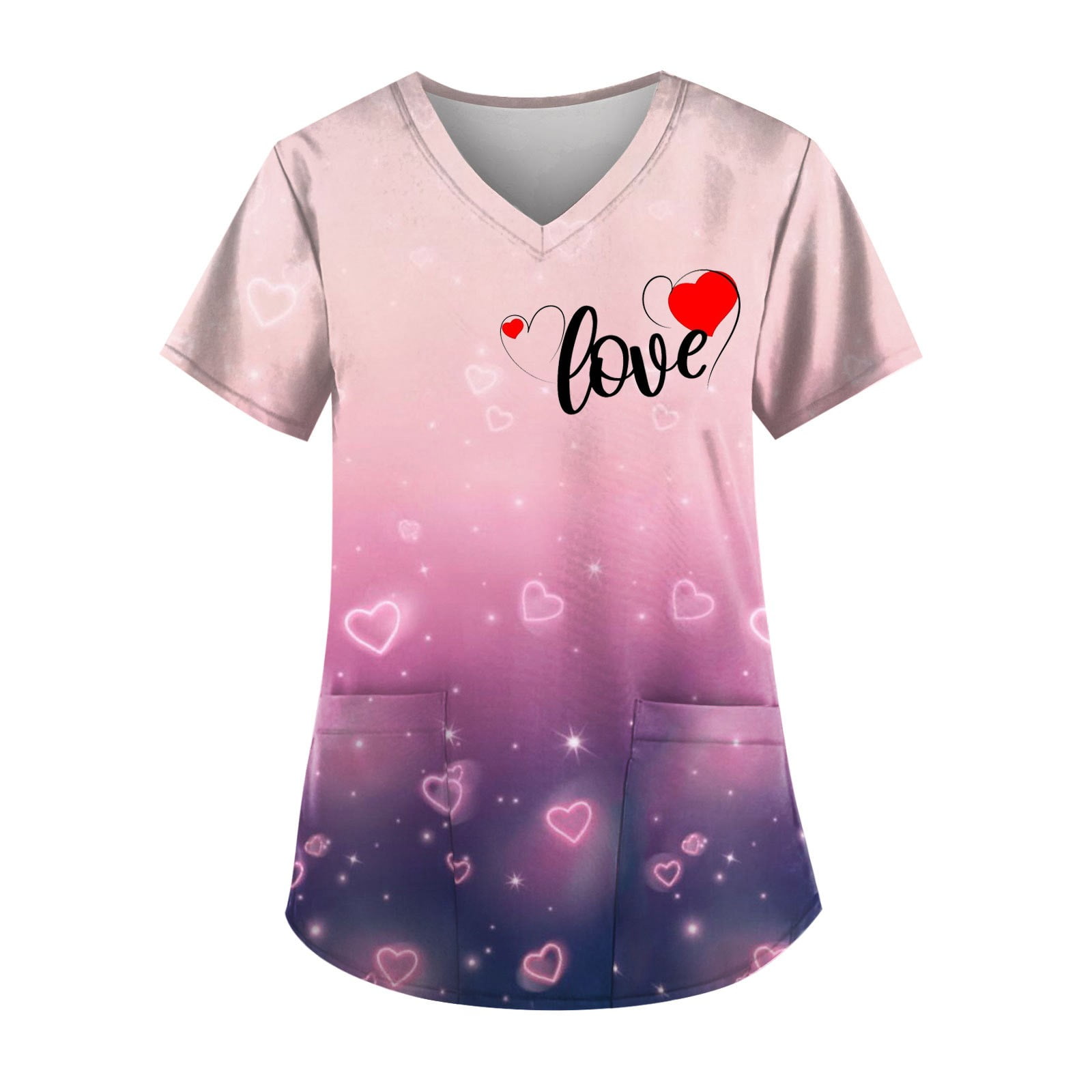 Mlqidk Valentines Day Scrub Tops For Women Love Heart Print Short