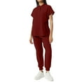 thumbnail image 1 of Mlqidk Wine Scrubs Sets for Women Cool Stretch Medical Uniform Set Crew Neck Top and Pants with Pockets Nurse Scubs Wine 2XL, 1 of 5