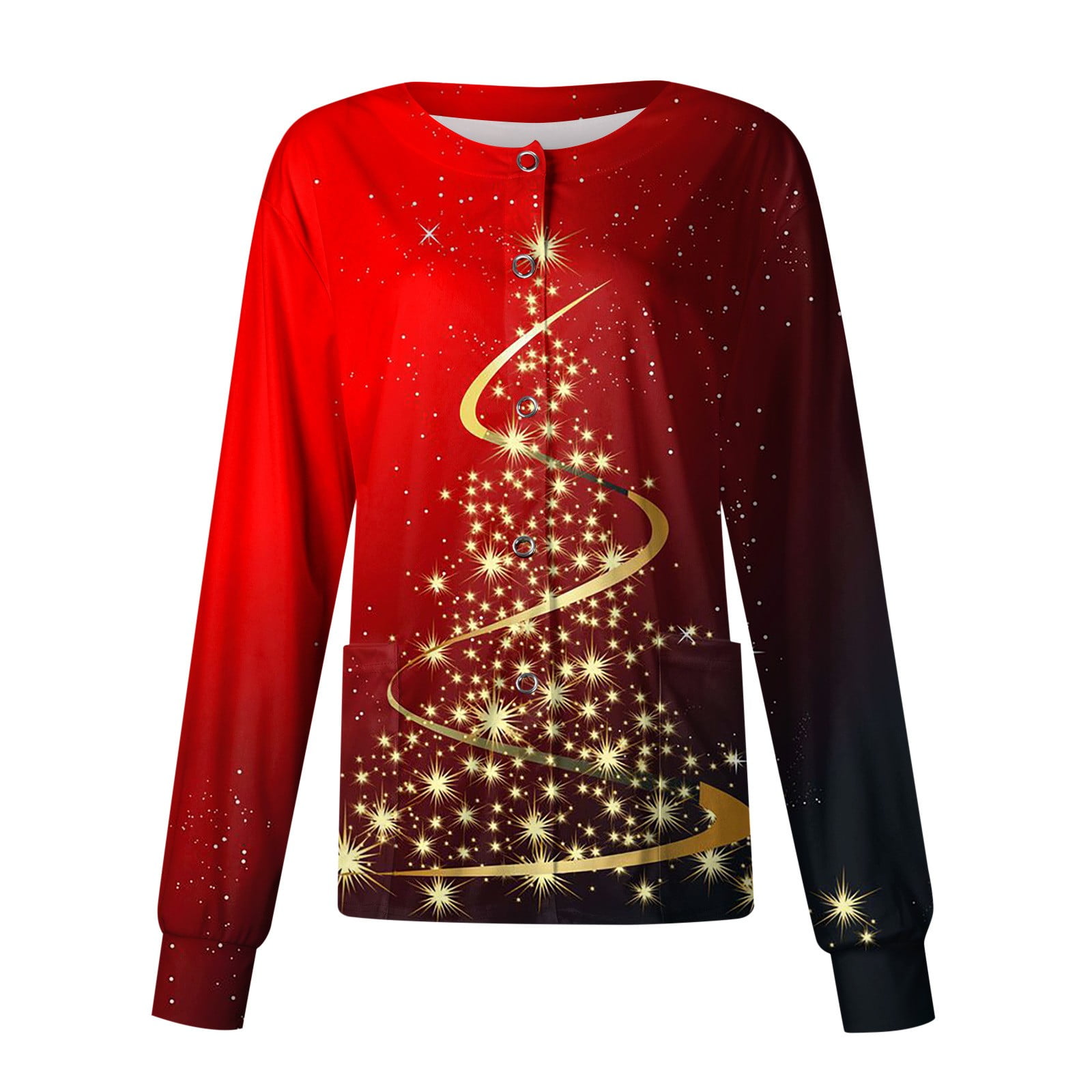 Mlqidk Women Christmas Scrub Jacket Long Sleeve Button Down O Neck Plus