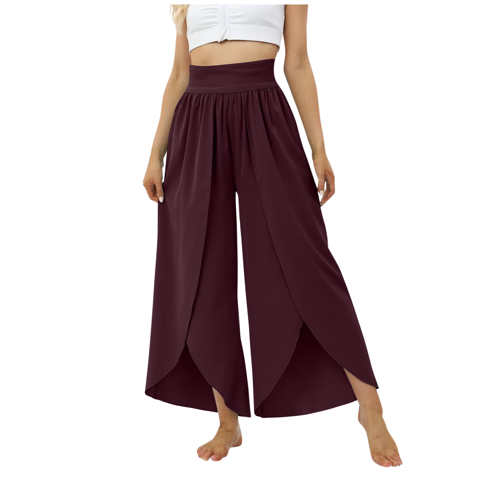 Mlqidk Women Flowy Split Wide Leg Pants High Waisted Yoga Pants Baggy