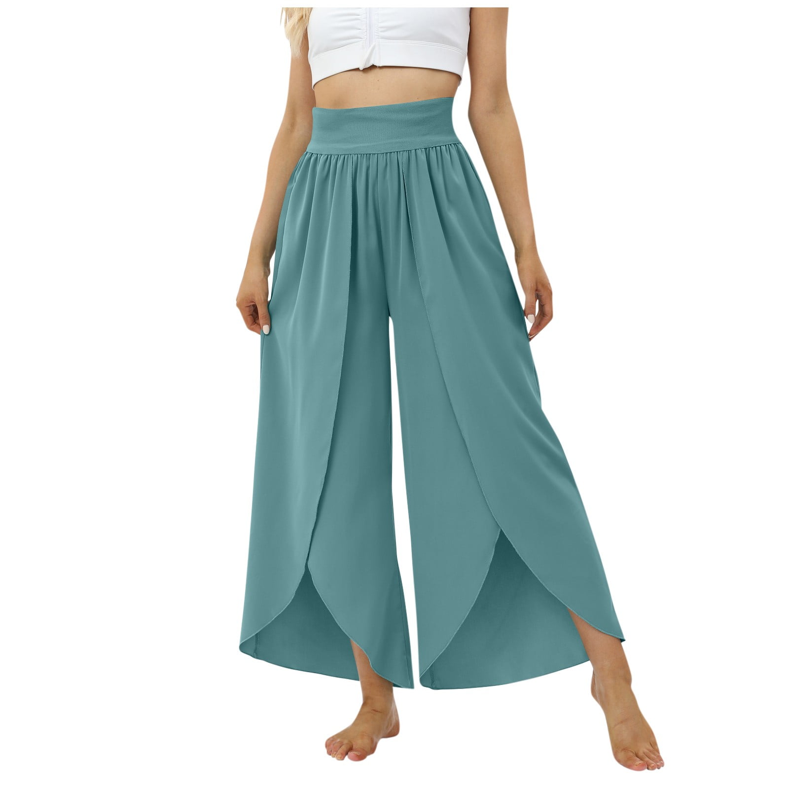 Mlqidk Women Flowy Split Yoga Pants High Waisted Wide Leg Pants Pants