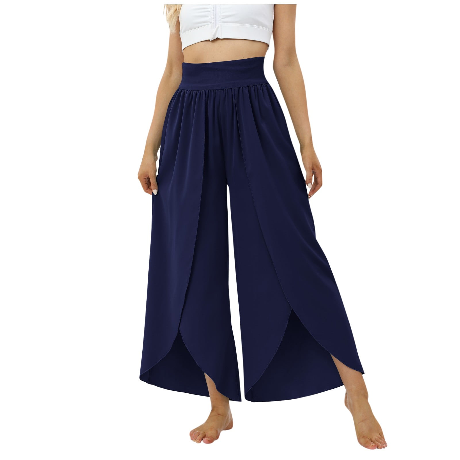 Mlqidk Women Flowy Split Yoga Pants High Waisted Wide Leg Pants Pants