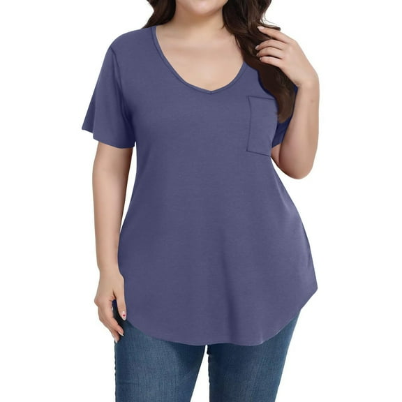 Mlqidk Women Plus Size Tops 4x-5x Sexy Crew Neck Shirts Solid Color T-Shirt Short Sleeve Shirts Large Casual Trendy Tunics Royal Blue 4XL