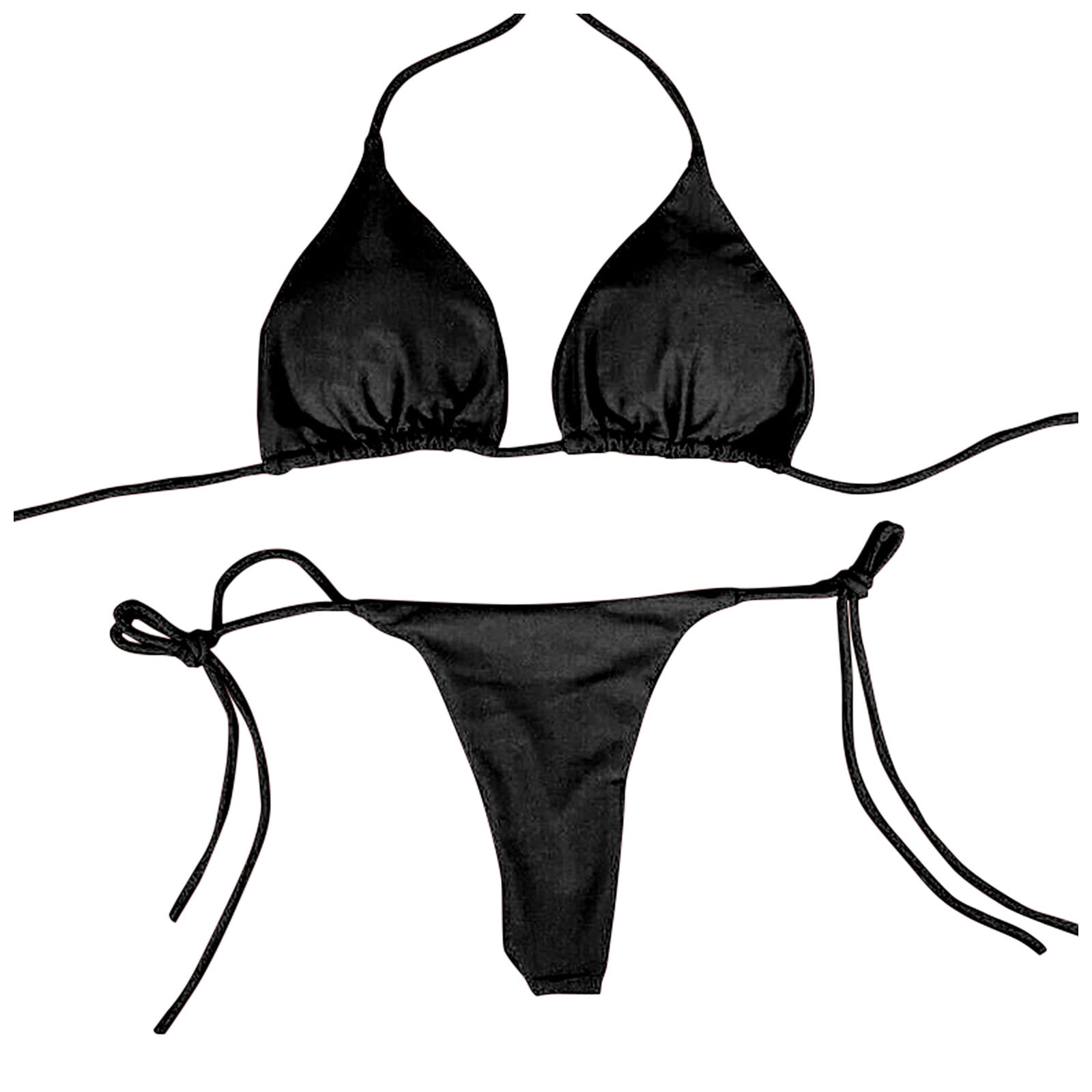 Mlqidk Women Sexy Halterneck Tiny Mini Micro Bra Charming Bikini G String  Bottom Beachwear 2 Pieces,Black XL - Walmart.com