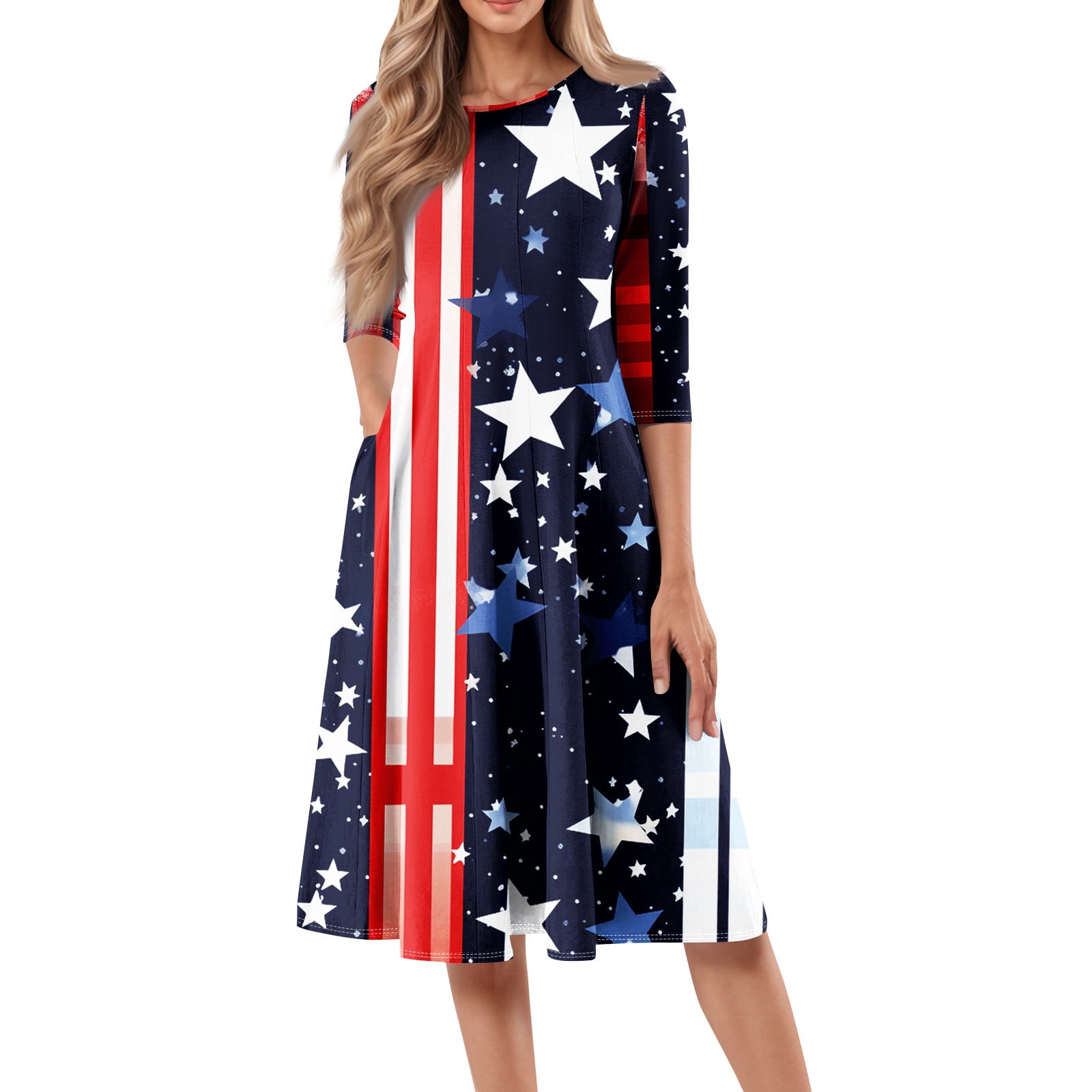 Ovokcina 4th Of July Dress – Women’s Cut-Out Patriotic USA Flag Sundress, Short Sleeve Summer Dress