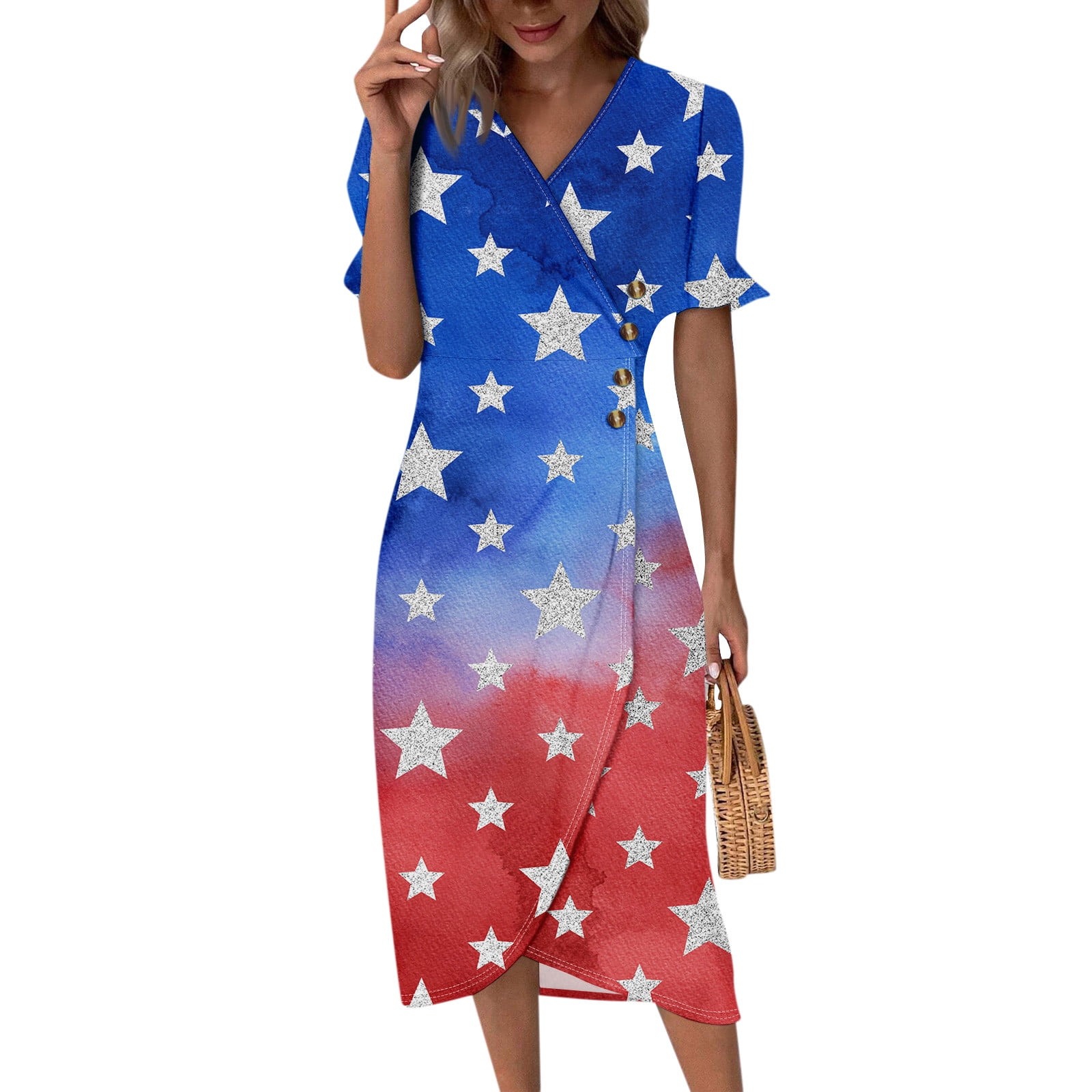 Mlqidk Women's American Flag Wedding Guest Dress Patriotic Wedding ...