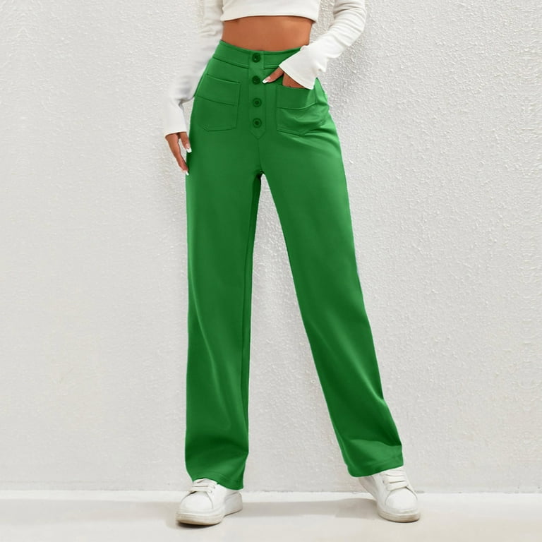 Mlqidk Women's Casual Straight Leg Pants High Waisted Button Down