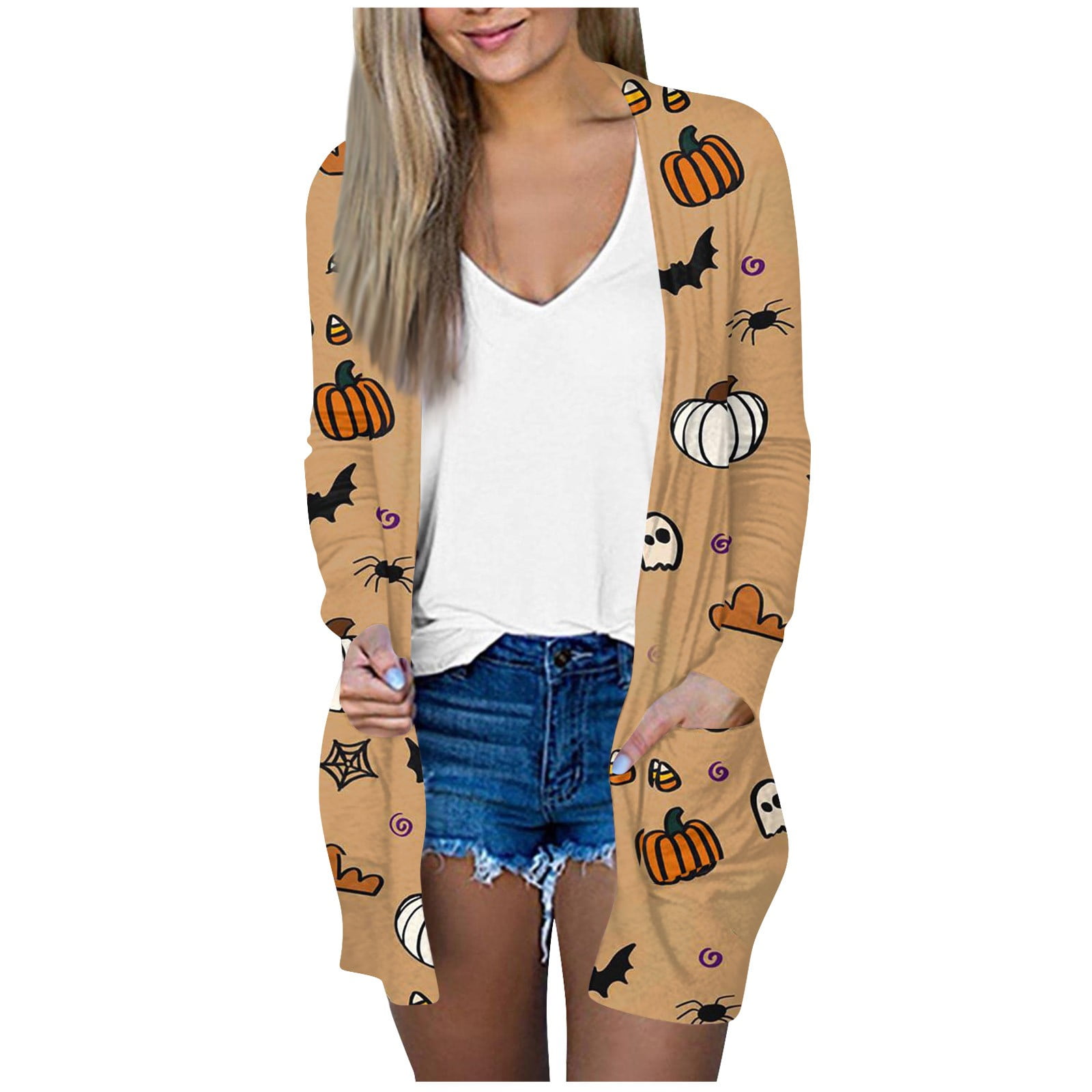 Mlqidk Women's Halloween Cardigans Lightweight Open Front Drape Dusters