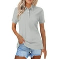 thumbnail image 1 of TQWQT Women's Light Gray Polo Shirts Short Sleeve Button Down Collared Shirts Casual Loose V Neck Tshrits Business Work Blouses Summer Tops Light Gray S, 1 of 4