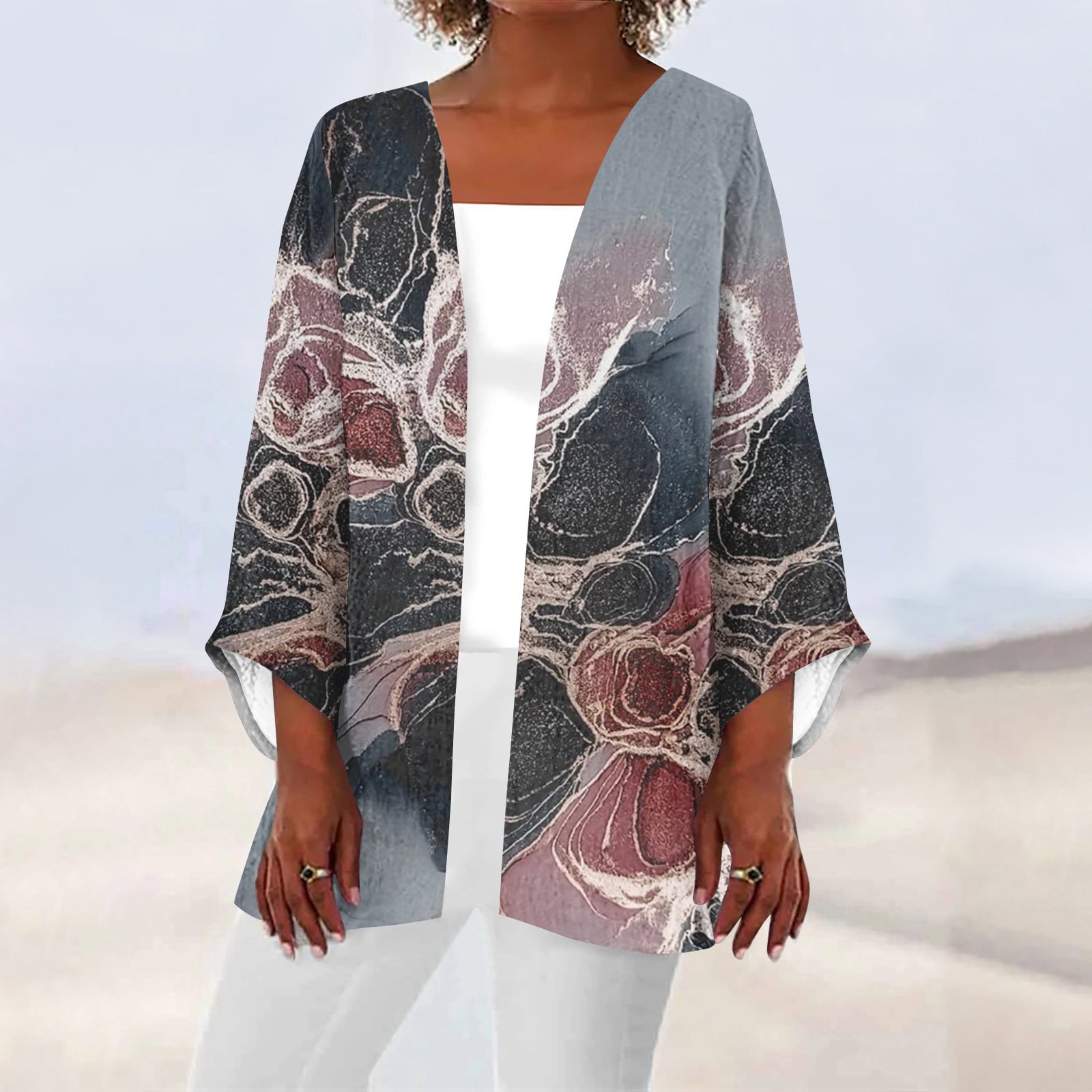 Mlqidk Women's Lightweight Cardigan Sweaters 3/4 Sleeve Women's Cardigans Open Front Shrug