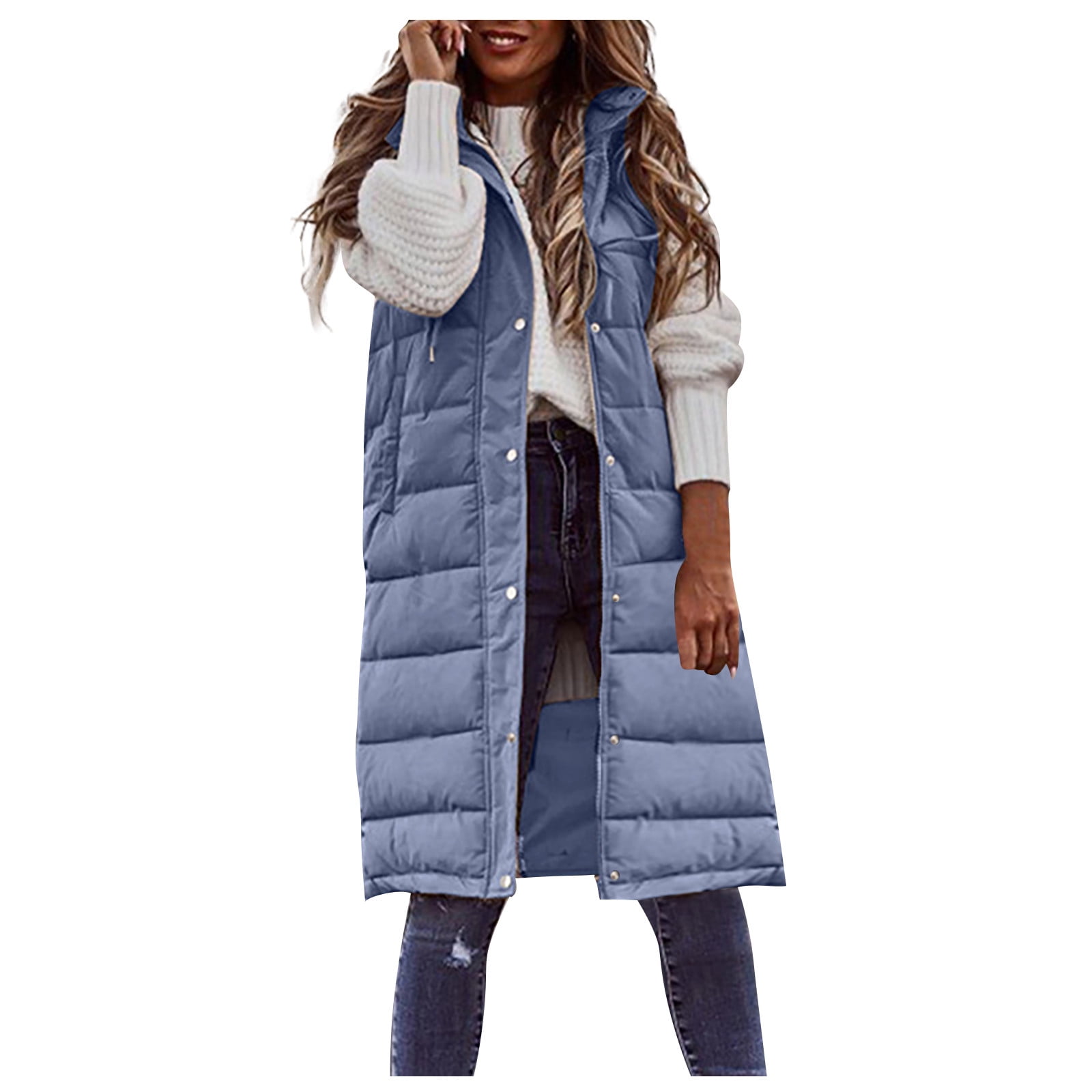 Mlqidk Women's Long Quilted Vest Hooded Maxi Length Sleeveless Puffer Vest  Padded Coat Winter Outerwear