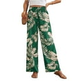 thumbnail image 1 of Mlqidk Women's Pants Flowy Plus Size High Waist Pants DrawstringWide-Leg Palazzo Pants Summer Bohemian Floral Print Trousers with Pockets Green XL, 1 of 5