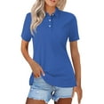 thumbnail image 1 of Mlqidk Women's Short Sleeve Polo Shirts V Neck Button Summer Tops Business Casual Collared Shirts Blue S, 1 of 4