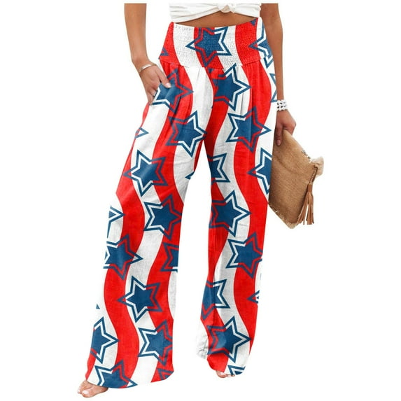 Mlqidk Women's Usa Trousers High Waisted Patriotic Beach Pants Casual Cotton Linen 4th Of July Trousers Wide Leg Stars and Stripes Print Pants with Pocket Wine 2XL