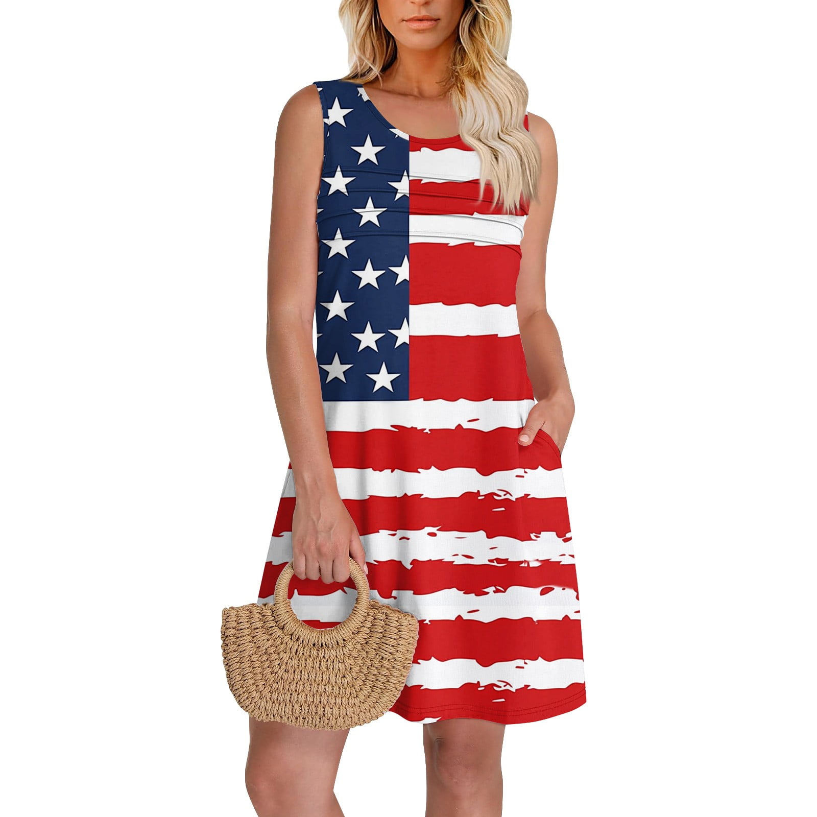 Heimish Full Size US Flag Theme Contrast Tank Dress