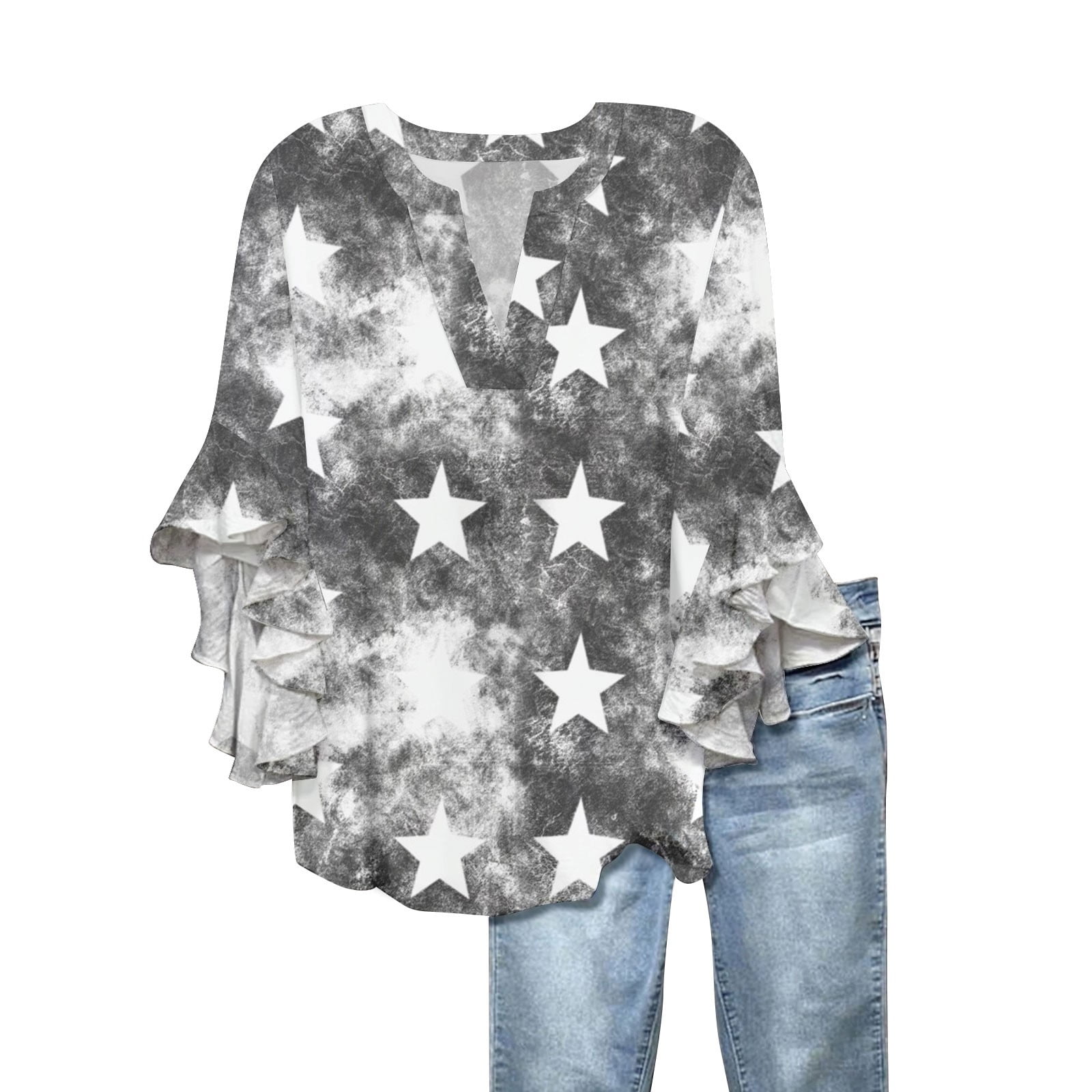 Aoang Women's American Flag Print T-Shirt - Patriotic Stars & Stripes Tee, Casual Fit, Size M Gray - View #4